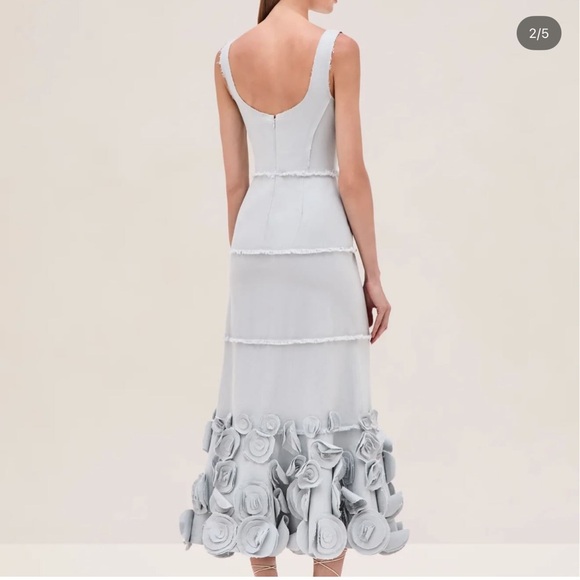 Alexis Light Gray Midi Dress with Floral Accents - Picture 2 of 5